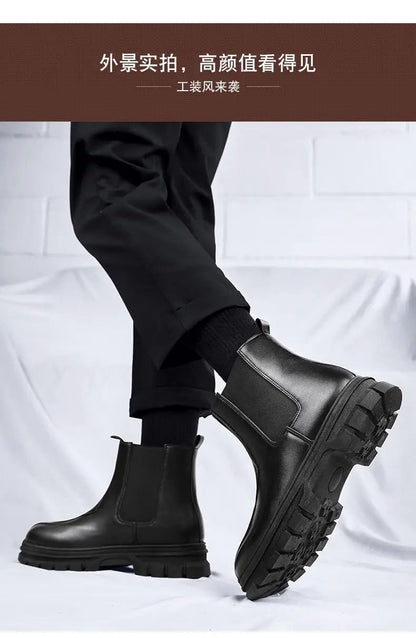 botas chelsea masculinas de luxo cano alto, sapatos de couro originais pretos da moda, bota plataforma de cowboy, bota chunky com cano longo elegante