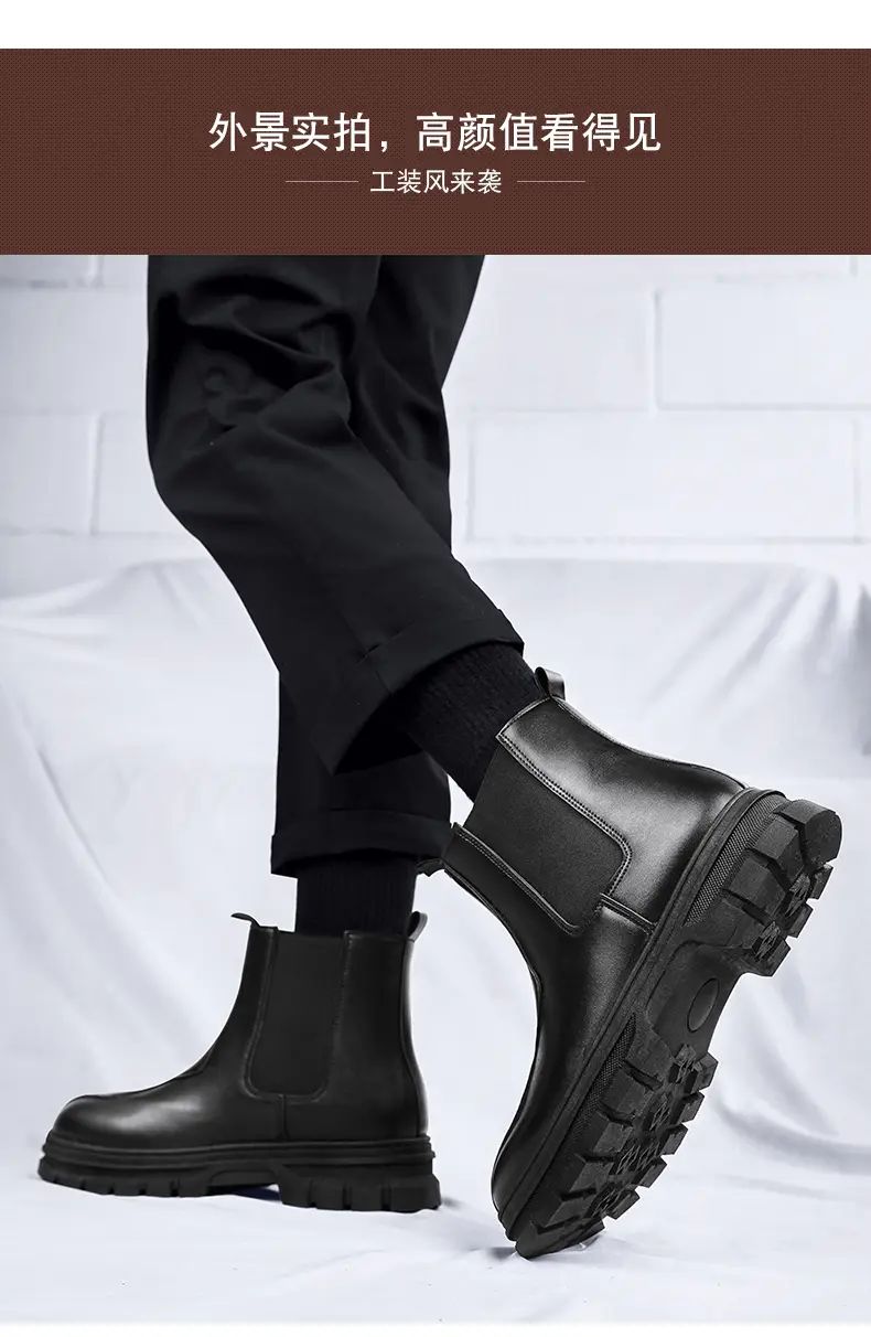 botas chelsea masculinas de luxo cano alto, sapatos de couro originais pretos da moda, bota plataforma de cowboy, bota chunky com cano longo elegante