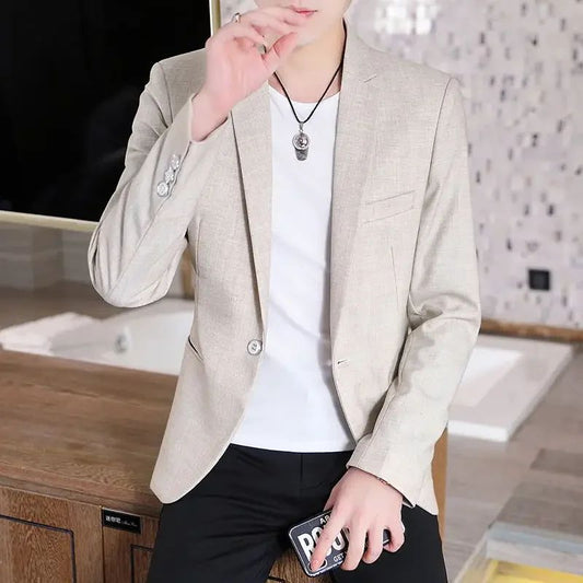 Men Blazer Slim Fit Fashion Business Handsome Gentleman Korean Version of British Style Leisure Slim Solid Color Wedding Work