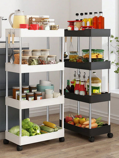 Rack de armazenamento móvel com 3/4 níveis para espaços estreitos, carrinho utilitário com rodinhas, prateleira organizadora fina para cozinha, banheiro e sala de estar