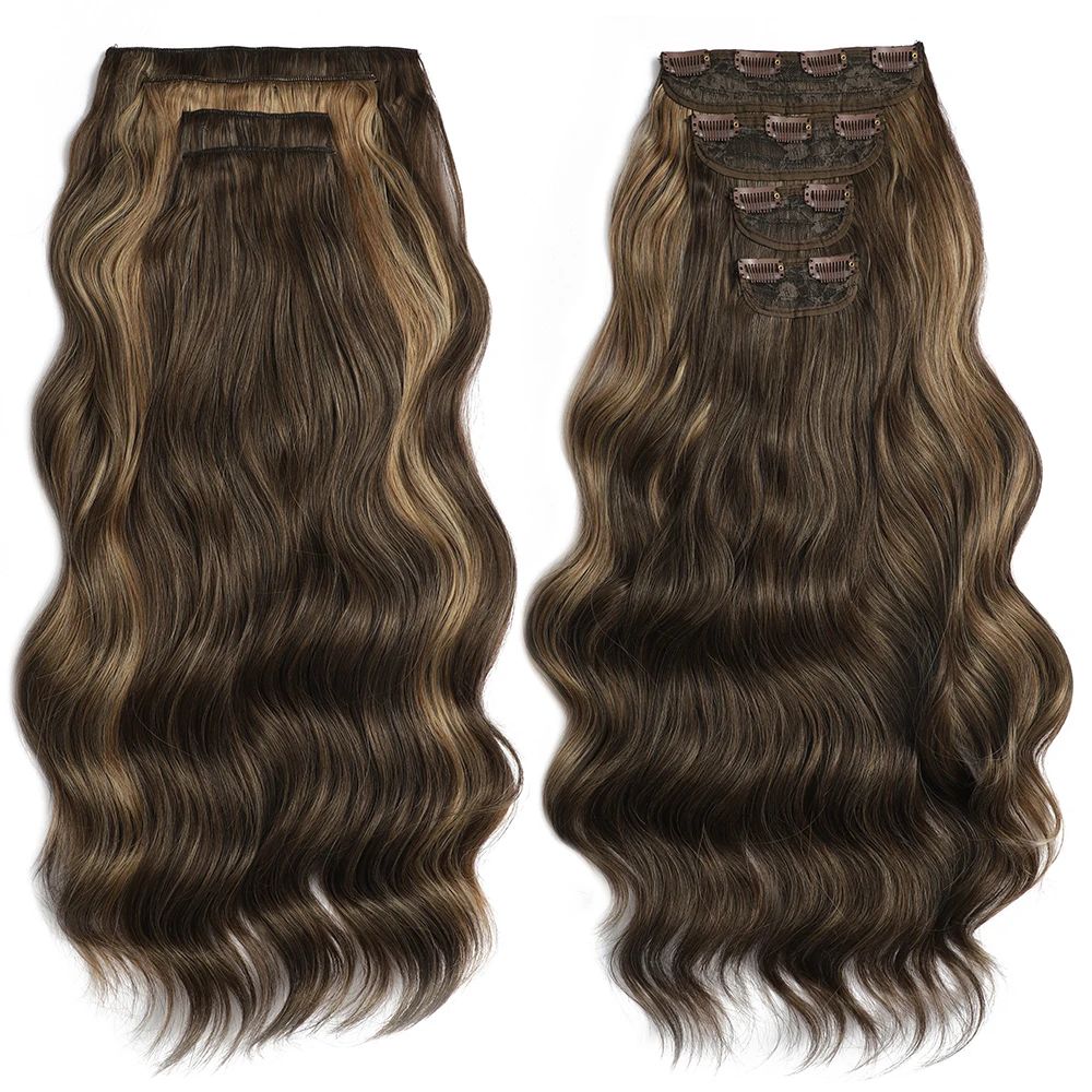 Bio Body Wave Clip in Hair Extensions 22 polegadas 4 peças/lote 220g Macio Natural Fibra Sintética Resistente ao Calor Clip in