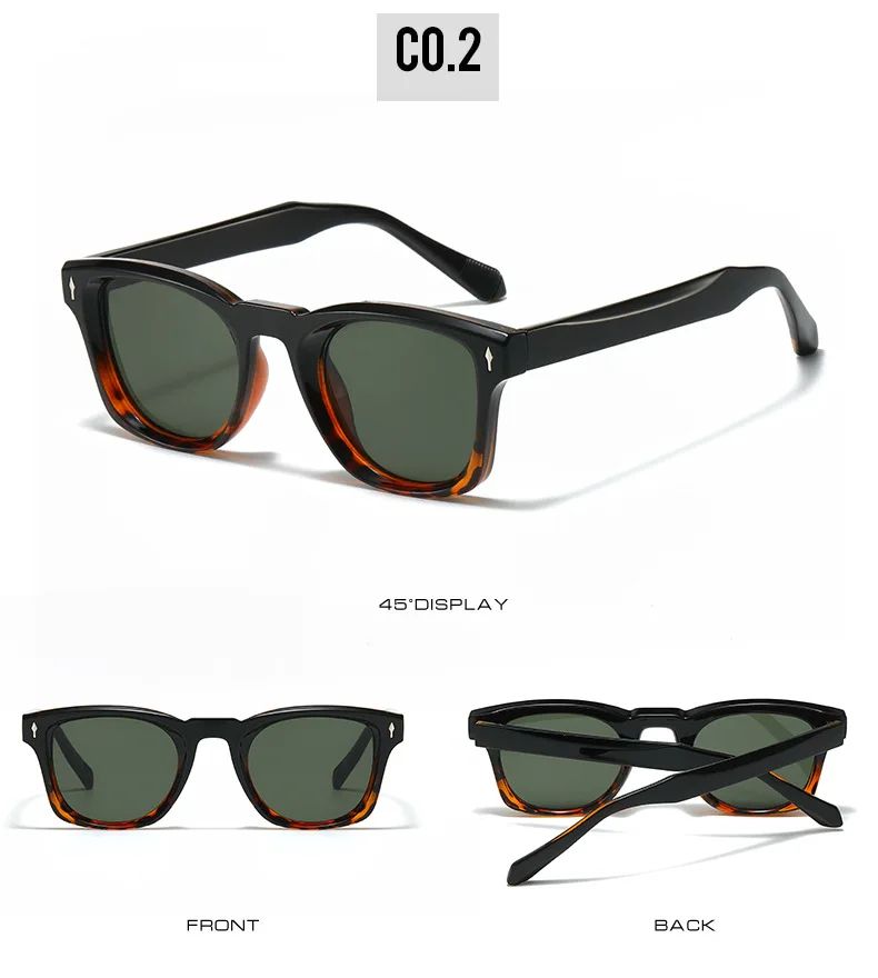 JNPCXI Retro Rivets Square Sunglasses Women Fashion Gradient Shades UV400 Men Green Black Sun Glasses