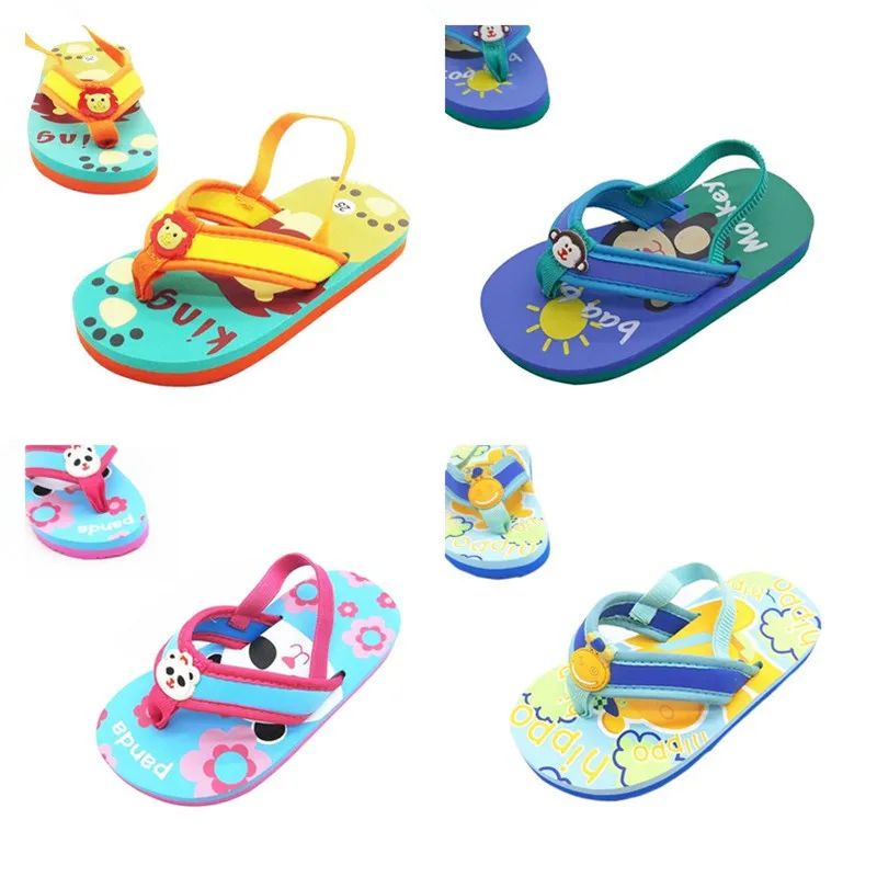 2025 Summer Children Cute Cartoon Animal Slippers Beach Shoes Kids Flip Flops Elastic Band Anti-slip Sandals Boys Girls Slippers
