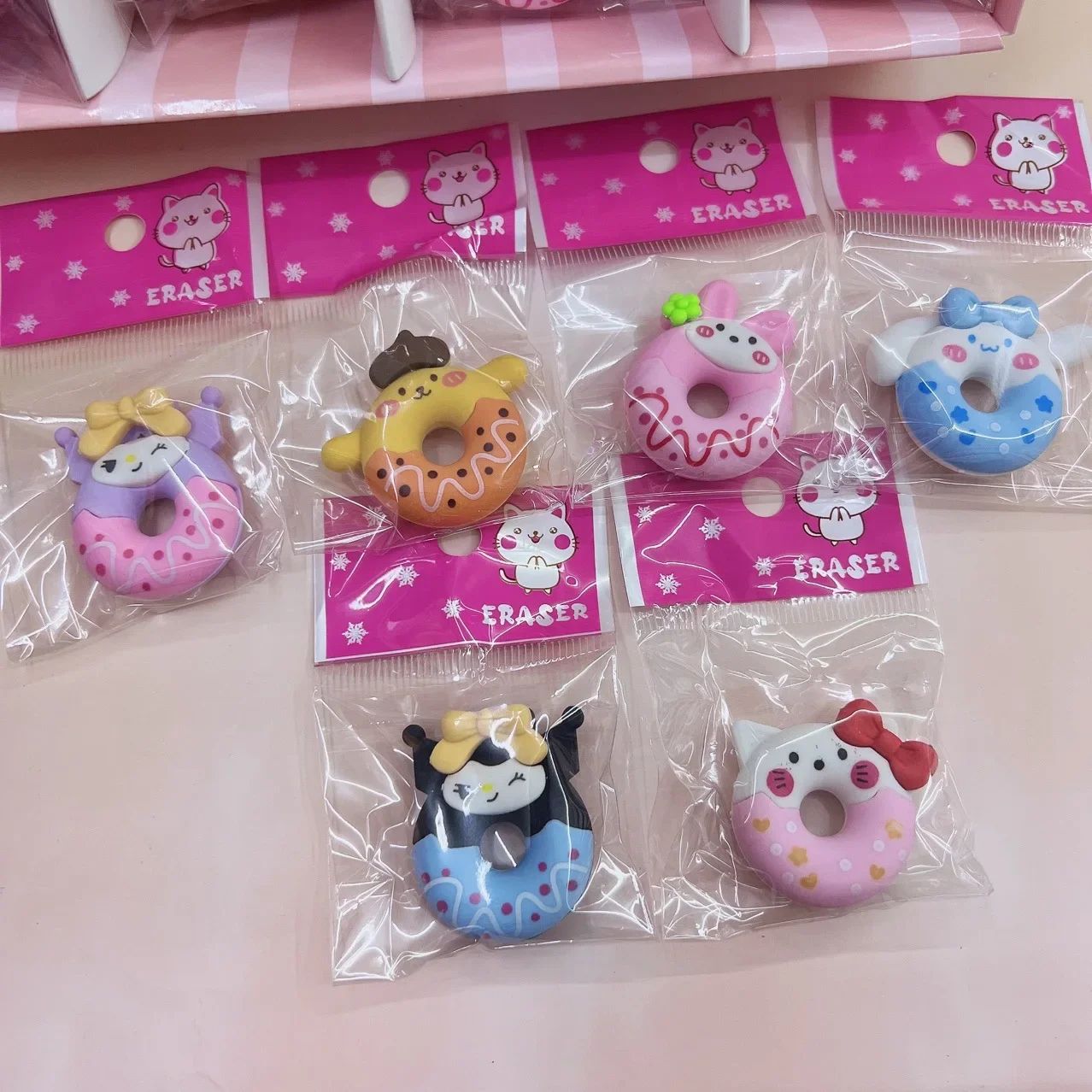 6 pçs/conjunto Borracha Sanrio Anime Hello Kitty Kurumi Cão Canela Donut Borracha Lápis Artigos de Papelaria Estudantis Presentes Infantis