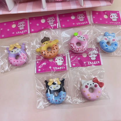 6 pçs/conjunto Borracha Sanrio Anime Hello Kitty Kurumi Cão Canela Donut Borracha Lápis Artigos de Papelaria Estudantis Presentes Infantis