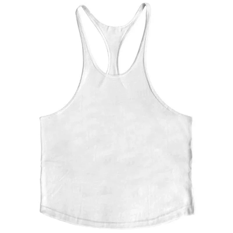 Plain Gym Fitness Bodybuilding Muscle Tank Tops Mens Running Sport Sleeveless Y-back Vests Summer Cool Cotton Breathable Shirts