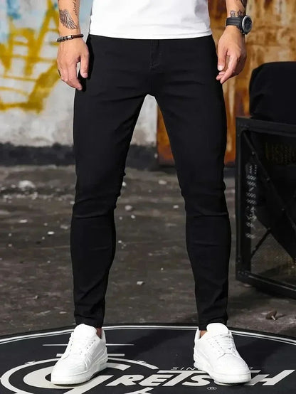Calça Jeans Masculina Skinny Stretch Cores Sólidas Preto Azul Primavera Luxo Rua Harajuku Hip-Hop Calças Justas Marca
