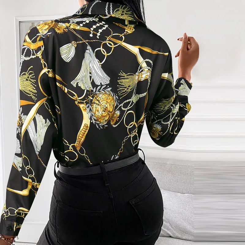 Summer New Women's Long-sleeved Shirt, Single-breasted Printed Shirts Fashion Casual Tops Camisa Female Chemise S-XXL