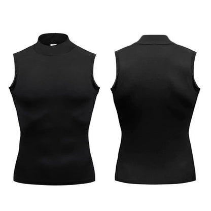 Training Exercise Sleeveless T-shirts Men Fitness Running Vests Turtleneck Elastic Quick Dry Compression Shirt Gym Tank Tops