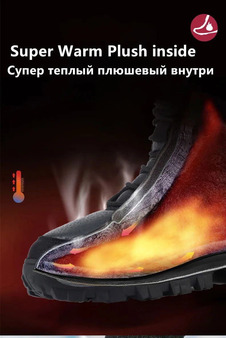 New Warm Plush Men's Snow Boots Lace Up High Top Men's Boots Waterproof Winter Ankle Boots Outdoor Anti-Slip Men Hiking Boots