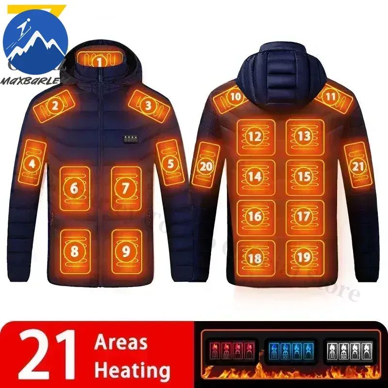 Intelligent Electric Heated Jacket Men Winter Warm Parka 3 Modes Adjustable Anti-Cold Ski Outdoor Camping Hiking Thermal Coat