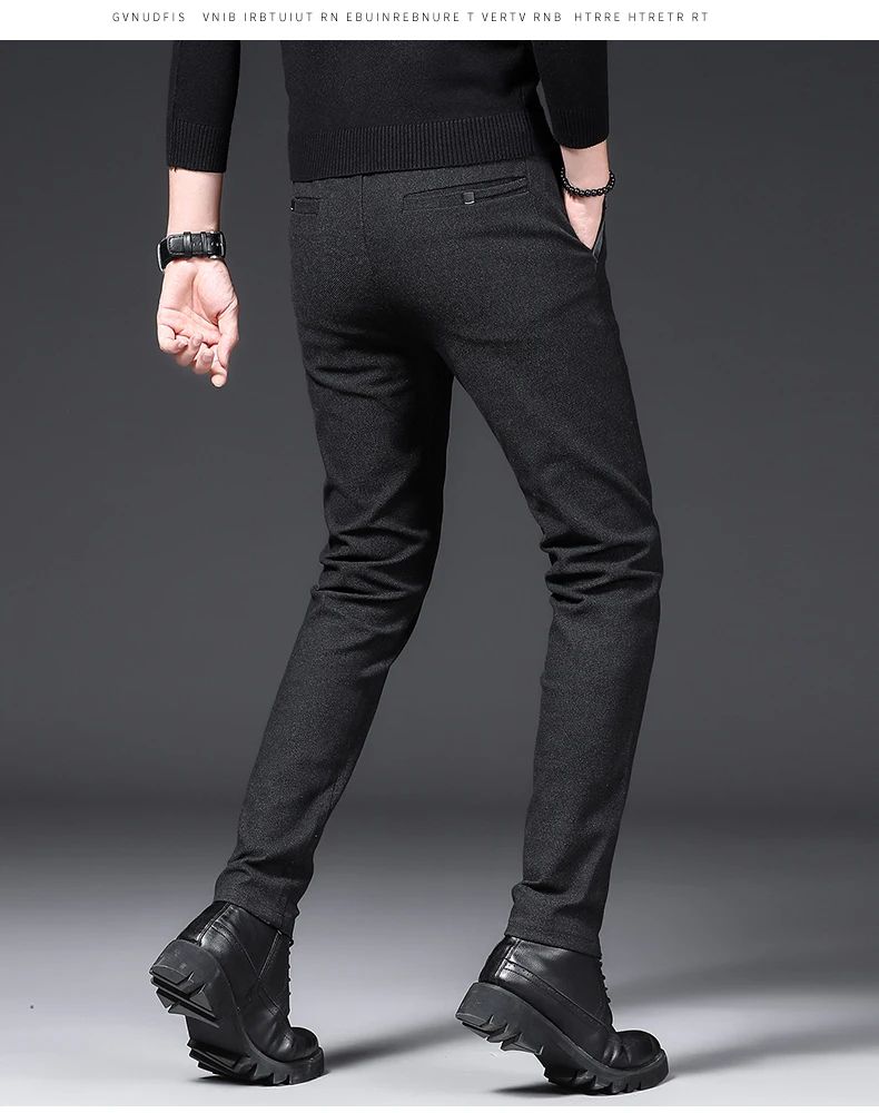 Winter Plush Trousers Men Business Fleece Pants Fashion Warm Drawstring Velvet Thick Casual Stretch Male Clothes 28-29