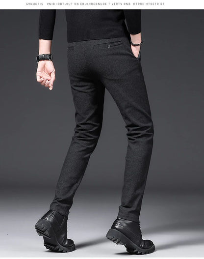Winter Plush Trousers Men Business Fleece Pants Fashion Warm Drawstring Velvet Thick Casual Stretch Male Clothes 28-29