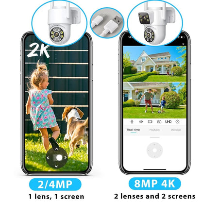 8MP 4K Wifi PTZ Camera Dual Lens Dual Screens Surveillance Camera Outdoor 2MP 4MP HD Night Vision Home Security Camera ICSEE APP