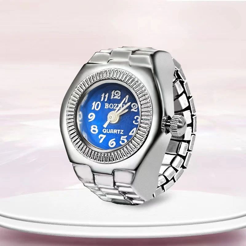 Vintage Punk Finger Watch Mini Elastic Strap Alloy Watches Couple Rings Jewelry Clock Retro Roman Quartz Watch Ring Women Men