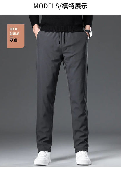 Calça Masculina de Inverno de Pena de Ganso Cintura Elástica Roupa Externa Calça de Pena Casual À Prova de Frio Nova Calça Reta Quente e Engrossada de Inverno