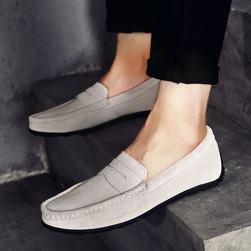 High Quality Leather Men Loafers  Slip on Mens Casual Shoes Fashion Flats Male Driving Shoes Moccasins Ten Colors Size 38-47