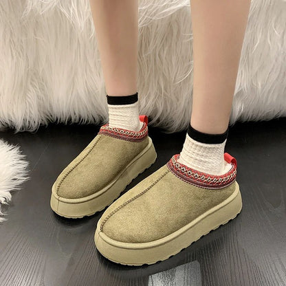 Snow Boots For Women 2024 Winter New Cashmere Warm Thick Soles Without Heel-covered Hair Half Slipper Cotton Shoes for Women