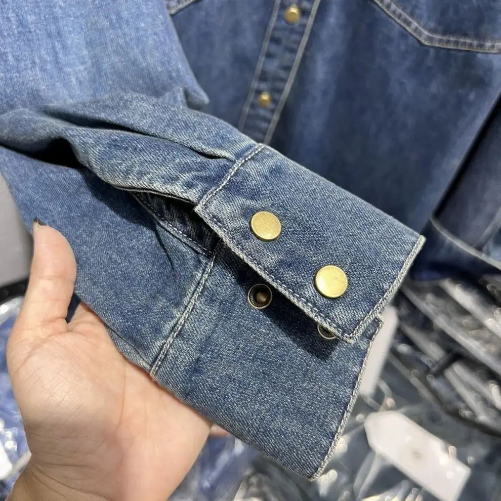 Women's Fleece Lined Thick Denim Shirt Long Sleeve Retro Outerwear Top Quality Material Fashionable Design Spring Autumn Essenti