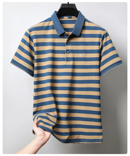 Personalized Striped Color Blocked Men's Short Sleeved Polo Shirt Fashion Brand Exquisite Embossed Summer Casual Collar T-shirt