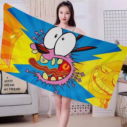 Cartoon C-Courage C-Cowardly Dog Bath Towel Microfiber Soft Absorbing Breathable For Girl Kids Decorative Cartoon Beach Towel