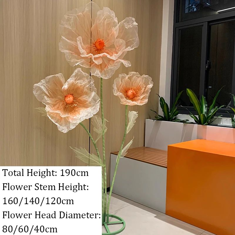 190cm Artificial Flowers Wedding Decor Props Road Lead Flower Silk Yarn Flower Poppy Window Display Garden Decoration Home Decor