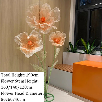 190cm Artificial Flowers Wedding Decor Props Road Lead Flower Silk Yarn Flower Poppy Window Display Garden Decoration Home Decor