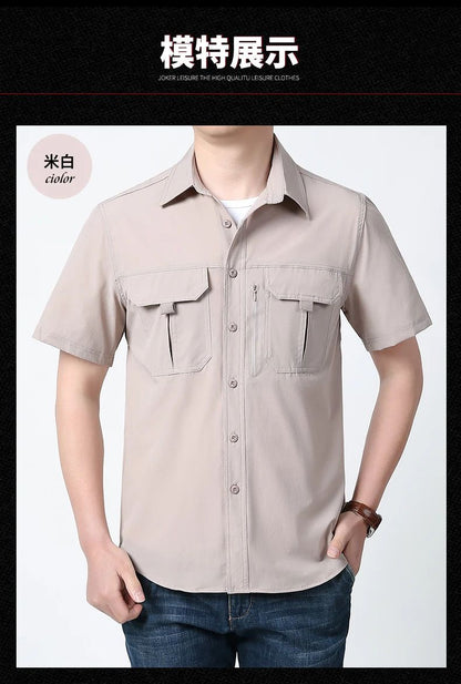 Summer Tactical Shirts Men Work Short Sleeve Shirt Outdoor Breathable Quick Dry Multi-pocket Cargo Camp Hike Short Sleeved Shirt