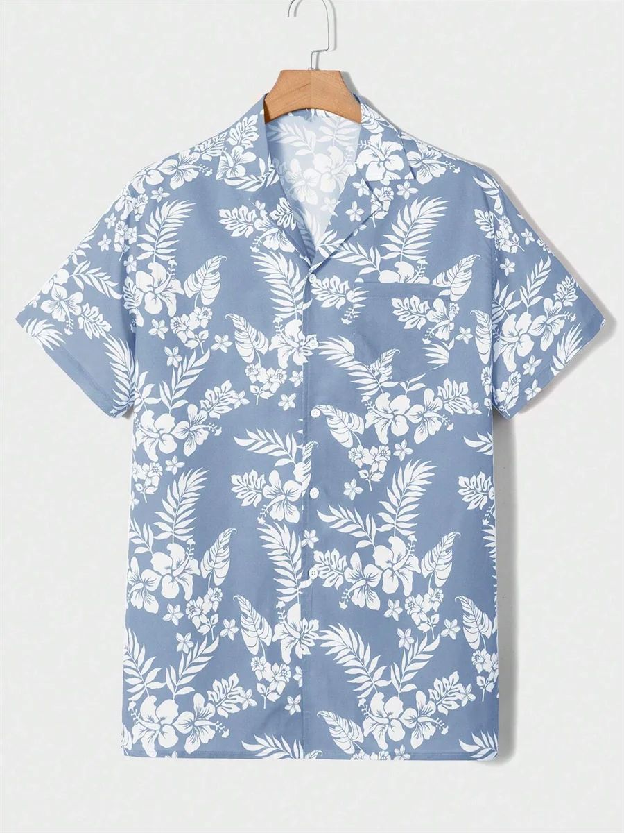 Summer men's new tropical 3D printing lapel short-sleeved shirt Hawaiian casual daily wearing large size