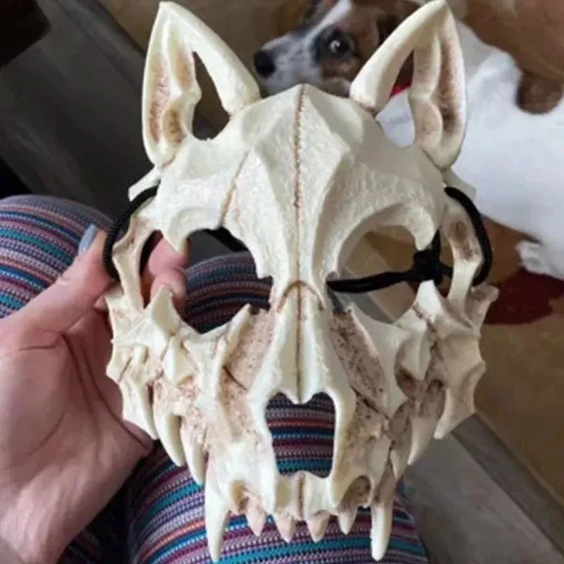 Halloween Skull Mask Long Teeth Demon Skeleton Half Face Cosplay Party Mask Scary Horror Wolf Dragon Tiger Costume Accessory