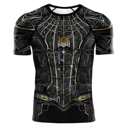 2025 summer new men's compression T-shirt Spider role play short sleeve T-shirt elastic superhero top fitness activewear