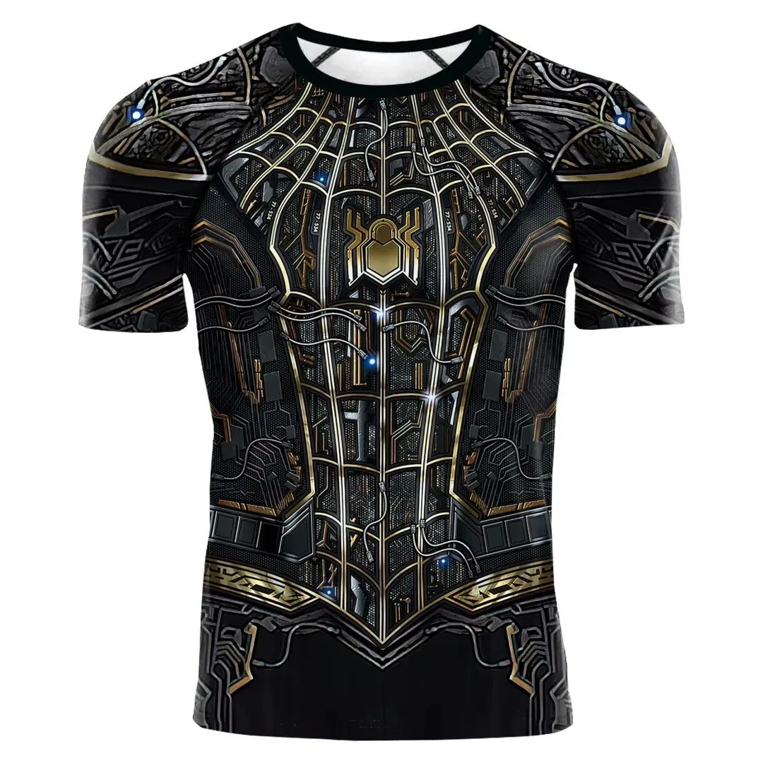 2025 summer new men's compression T-shirt Spider role play short sleeve T-shirt elastic superhero top fitness activewear