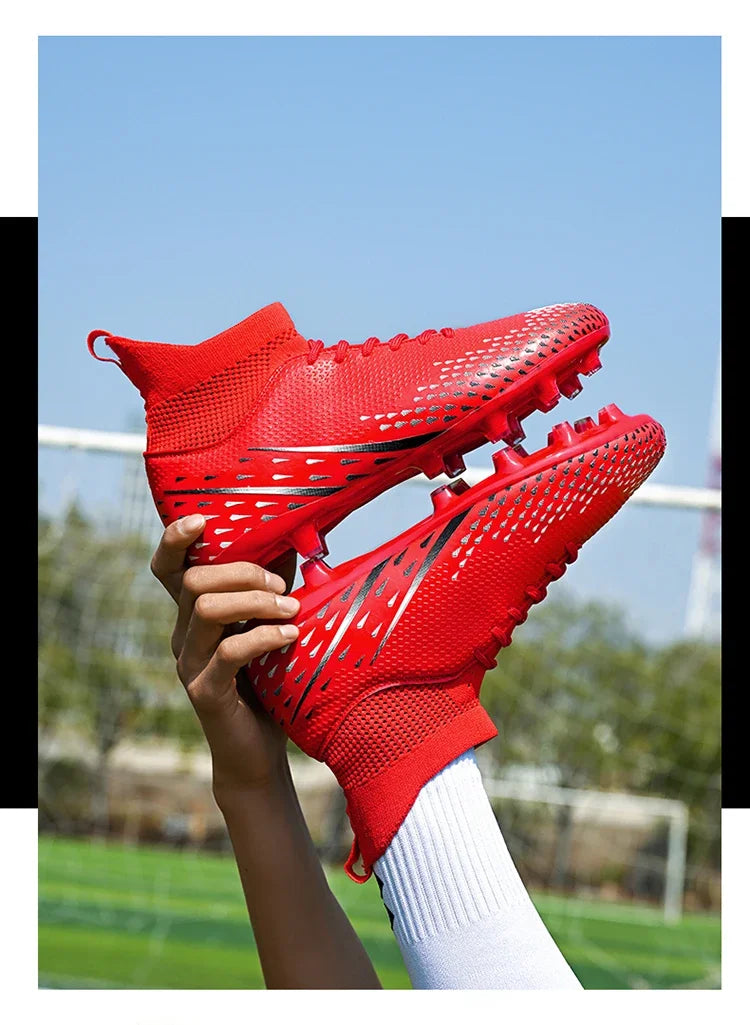 Red Male Football Boots Outdoor Training Football Field Cleats Man Lace-Up Anti-Slip Men’s Soccer Shoes Society botas de futbol