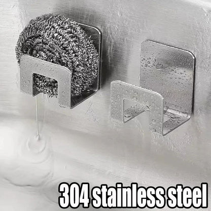 Kitchen Sponges Holder Stainless Steel Sink Sponges Drain Drying Rack Self Adhesive Storage Holder Wall Hooks Kitchen Organizers