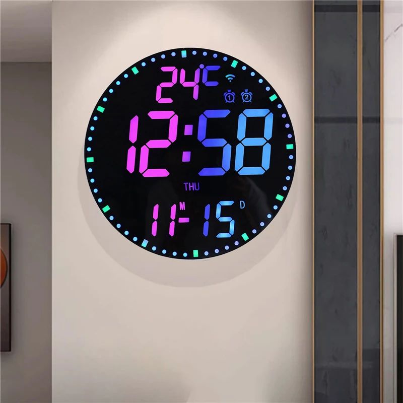 RGB LED Digital Wall Clocks Intelligent Wifi App Control Temperature Date Week Display Multi-functional Electronic Alarm Clock