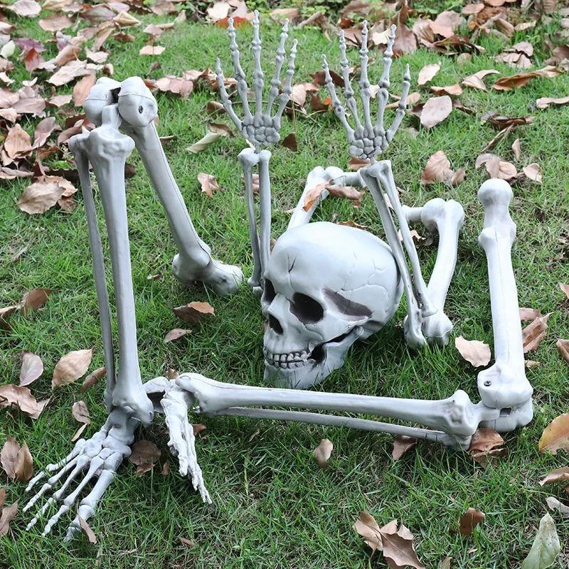 Halloween Realistic Skull Skeleton Head Human Hand Arms for Halloween Party Home Garden Lawn Halloween decor Skeleton Stakes