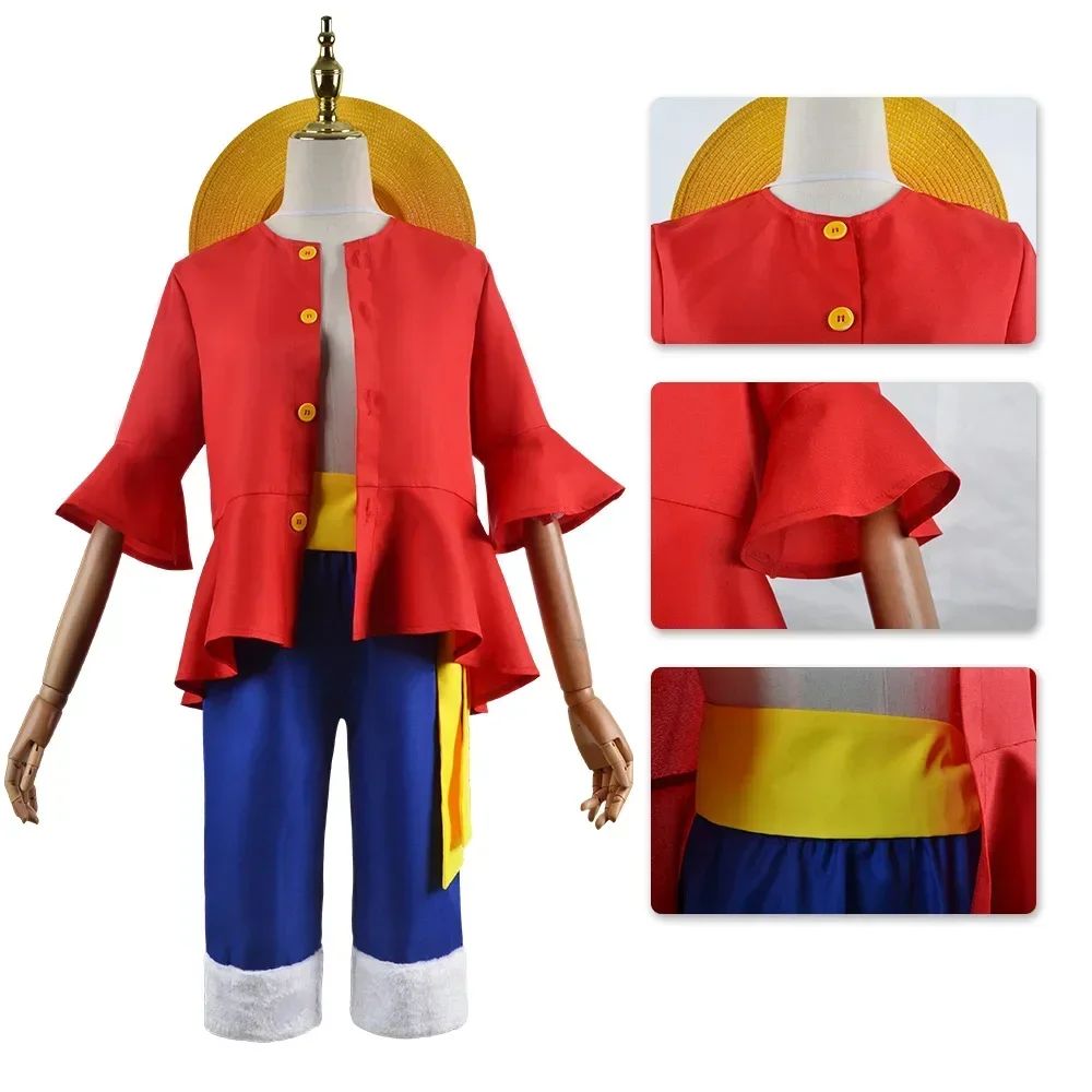 Anime Luffy Cosplay Costumes Monkey D Cosplay Suits Hats Halloween For Women Men Adult Cos Top Pants Gifts