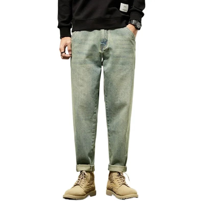 2025 Autumn and Winter New Loose and Versatile Harem Pants Retro Simple Fashion Solid Color Comfortable Versatile Jeans for Men