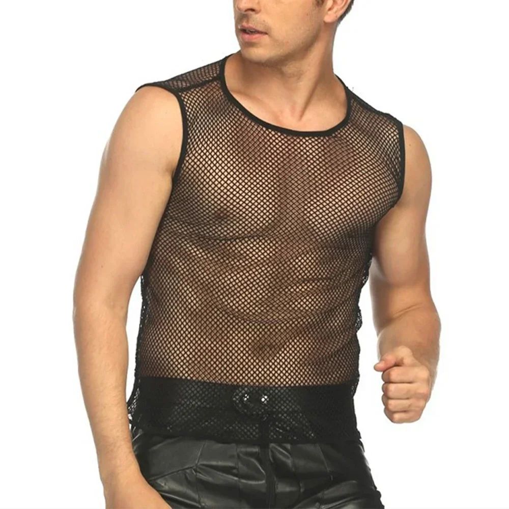 Sexy Transparent Mesh Ultra Thin Perspective Clothing Fishing Net Hollow Vest Headscarf Hood Cosplay Party