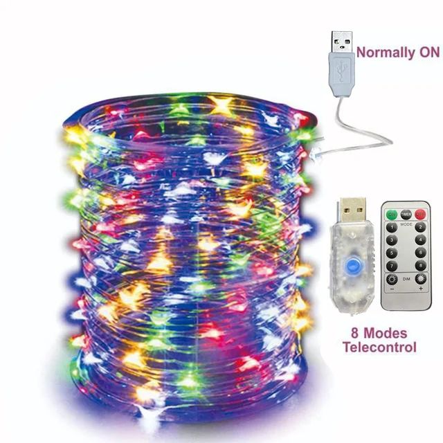 2/5/10/20/30M USB Fairy String Lights LED Sliver Wire Lights With 8 Lighting Modes Remote Control For Bedroom Christmas Decor