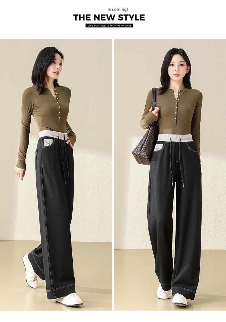 High Waist Straight Leg Jeans Loose Slimming Wide Leg Pants Fashionable Versatile Draping Lengthening Leg Appearances Floor-Leng