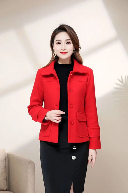 Short Woolen Coat for Women Casual Elegant Autumn Winter New Style Korean Version Polyester Fiber Commute Style Pure Color