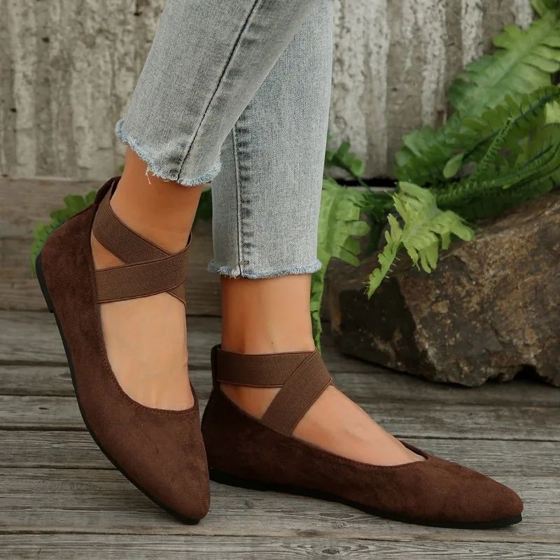 Womens Shoes Ballet Flats Shoes Ladies Sandals Strap Non Slip Ankle Elastic Belt Cute Ballerina Ladies Elegent Flats Heel Shoes
