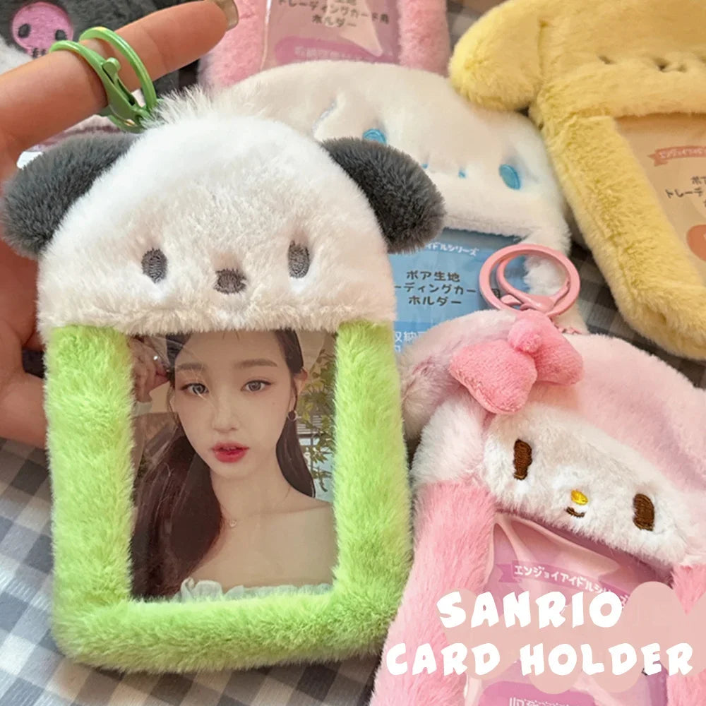 Hello Kitty Plush Card Case Keychain Kuromi Melody Card holder Kawaii Photo Card Display Sleeves Cute Bag Gifts