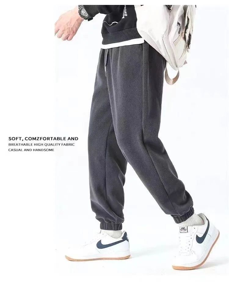 Double-Sided Zippered Fleece Pants For Men Thickened Winter Warm Sweatpants Casual Loose Fit Outerwear Trousers