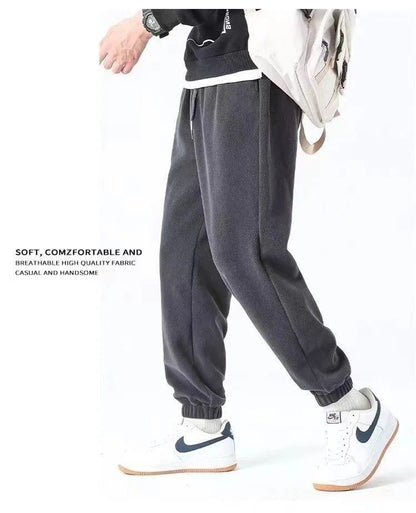 Double-Sided Zippered Fleece Pants For Men Thickened Winter Warm Sweatpants Casual Loose Fit Outerwear Trousers