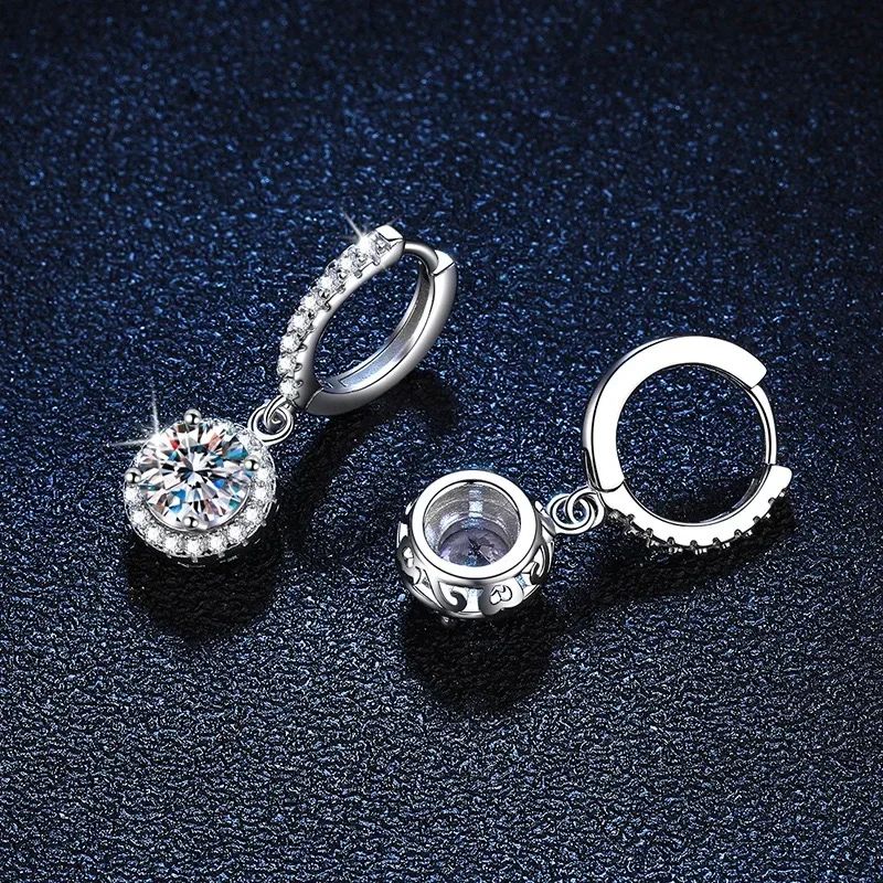Brincos Femininos Redondos de Moissanite de 1 Quilate em Prata de Lei 925, Estilo Luxo Noturno