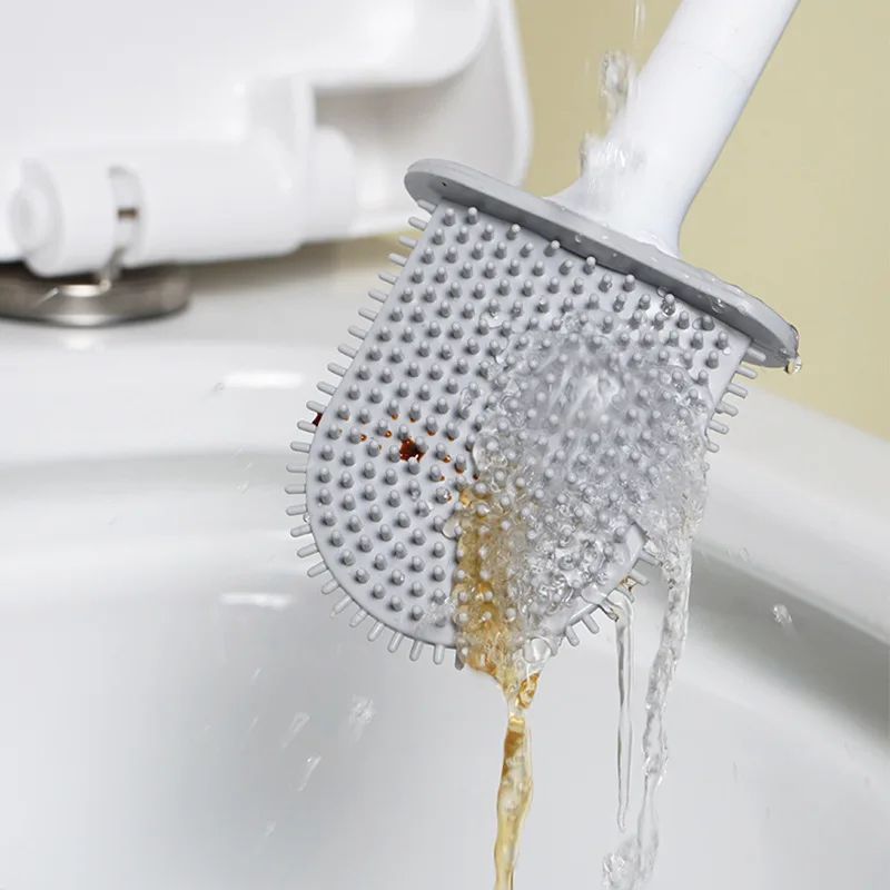 Escova Sanitária de Silicone Flexível com Base à Prova de Vazamento de Água e Gancho, Escova Sanitária Montada na Parede, Limpador Doméstico para Banheiro