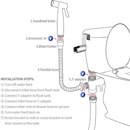 Handheld Toilet Bidet Faucet Sprayer Stainless Steel Bathroom Bidet Spraye Set Hand Sprayer Shower Head Self Cleaning No Punch