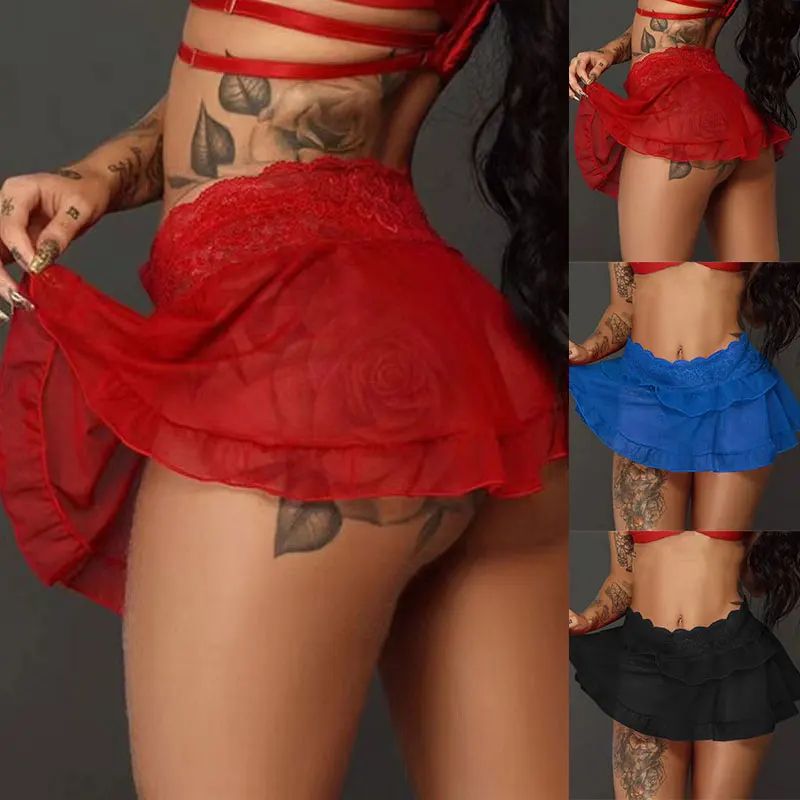 Casual Above Knee Black Miniskirt Summer Dance Short Skirts Ultra Mini Sexy Skirt for Women Lace Ruffle Skirt Party Club Wear